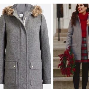 J. Crew Gray Utility Jacket with Faux Fur Trim